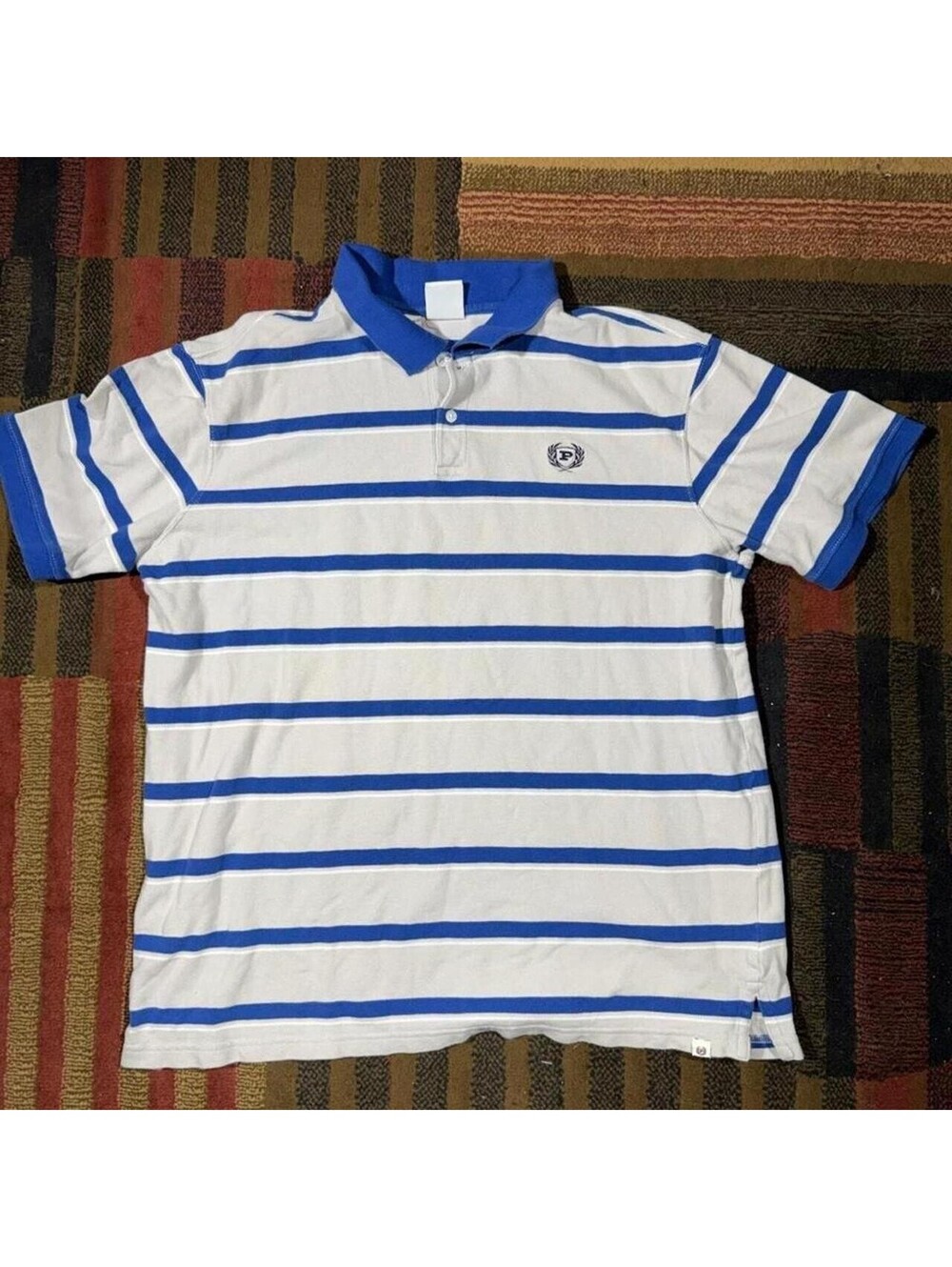 Vintage Phat Farm Blue White Striped Polo Shirt Men's XL
